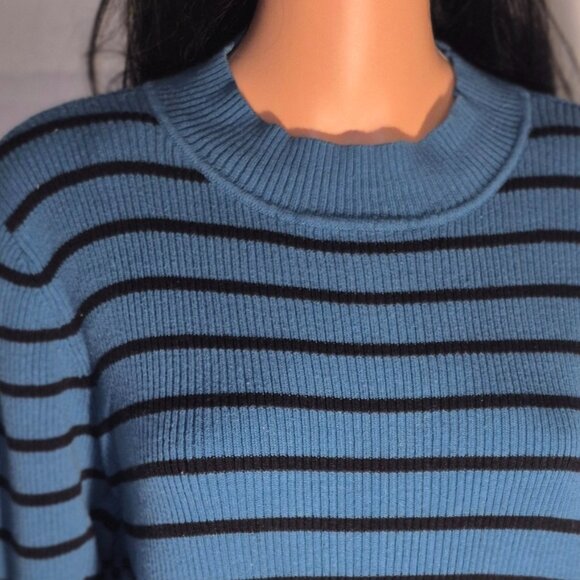 THE TOG SHOP Pretty Cotton sweater, Black and Turquoise stripes, size XL - Picture 7 of 16